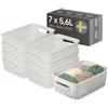 SmartStore Essence Cesto contenitore medio con manici 7x 5,6 L Bianco | Scatola organizzatore in plastica riciclata per bagno, lavanderia, cucina, garanzia di 10 anni, 29,5x20,5x12 cm
