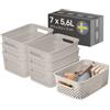 SmartStore Essence Cesto contenitore medio con manici 7x 5,6 L Lino | Scatola organizzatore in plastica riciclata per bagno, lavanderia, cucina, garanzia di 10 anni, 29,5x20,5x12 cm