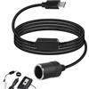 Zescyha Cavo USB C a Accendisigari Auto 12V 36W, Adattatore USB C Femmina a Presa, Convertitore di Alimentazione da 5V a 12V, GPS, Strisce LED, Rilevatori Radar e Altri Dispositivi Auto a Bassa Potenza, 3,2 M
