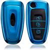 HooRLZ Cover per chiave Ford Transit per Ford Transit Custom Focus Fiesta Galaxy Mondeo MK8 Connect, 3 pulsanti in TPU Ford Transit Key Cover, Focus Key Cover Silicone - Blu