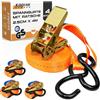 KODIAK STRAPS 4 Cinghie di Tensione 4m x 800kg con Cricchetto e Ganci a S - Cinghie a Cricchetto da 25mm - Cinghia Arancione per la Sicurezza del Carico - Certificato TÜV/GS e secondo DIN EN 12195-2 - KODIAK STRAPS