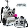 Egchescebo Zaino Trolley Scuola Elementare Panda con Perline Bambina Ruote Regoli da Viaggio Carrello Porta per Bimba Ragazza Seven Media Asilo Bambino Superiori Ragazza Rotelle 17 3pcs Argento Nero