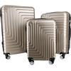 R.Leone Valigia da 1 Fino a Set 4 Trolley Rigido grande, medio, bagaglio a mano e beauty case 8 ruote in ABS 950 (Set 3 S M L, Oro)