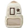 JIABAOZ Zaino Per La Scuola Elementare E Media,Ita Bag,Grande Zaini Scuola Bambina in Poliestere Resistente All'acqua,Include Ciondolo A Stella E Badge Casuale,per Adolescenti Ragazze (Bianco sporco)