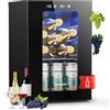EUHOMY Frigorifero per bevande da 18 l, 24 lattine con porta in vetro, frigorifero da tavolo per bevande, frigorifero indipendente con LED, ripiano regolabile e display digitale, nero