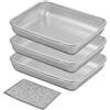 Voxlara Set di 3 Ciotole per Impanare, Ciotole in Acciaio Inossidabile Rettangolari con Coperchio Impilabili, per Pesce, Carne e Verdure, Include Canovaccio - 25 x 20 x 5 cm - Argento