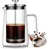 CEWROM French Press - Caffettiera portatile a doppia parete, 1000 ml, con filtro in acciaio inox e vetro resistente al calore, per tè, caffettiera