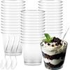 EASYKEENECOM 50 tazze da dessert con 50 cucchiai, 200 ml / 7 oz, tazze da dessert trasparenti, riutilizzabili, tazze rotonde, per la casa, dessert, budini, mousse, gelato, yogurt
