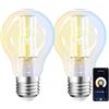 ANTELA Lampadine Alexa Inteligente Filamento Lampadina Smart E27 7W LED | 2700K-6500K Bianco Freddo/Caldo, Compatibile con Alexa/Google Home, Controllo Vocale, Controllo APP, 2Pezzi