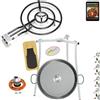 COMBOI Padella per paella butano 60 cm, padella per paella 70 cm, bruciatore, regolatore gas, tubo, piedini per treppiede, livella, grembiule, ricettario digitale (set 600 + gambe treppiede)