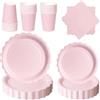 PYAILI Stoviglie per Feste 96 Pezzi Rosa Morandi Festa della Addobbi Ragazza di Compleanno dei Dambini Articoli per Feste Set Include Piatto Carta Party Tazze Tovaglioli -24 Ospiti