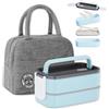 Haoh Lunch Box Kit, 1400ml 2 Strati Ermetica Porta Pranzo da Ufficio con Posate e Borsa Termica Porta Pranzo, Bento Box Microonde per Picnic Scuola Uffici Adulto(Blu)