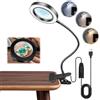 Akynite 10X Lente Ingrandimento con Luce e Pinza, 3 Colore 10 Luminosità, Lente da Scrivania USB con Luce per Lavori di Precisione Ricamo Modellismo Unghie Lettura, Lampada Flessibile, Nero