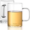 Dorsaer Set di 2 tazze da caffè in vetro spesso da 473 ml, con fondo piatto, grandi tazze in vetro trasparente con manico, per bevande, tè, cappuccino, latte, caffè espresso, succo di frutta, 1G161-2