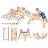 FANTASK Set di 4 telai da arrampicata 7 in 1 per interni, con scivolo, arco da arrampicata, rete, con rampa su entrambi i lati, set di mattoncini e 2 auto, unicorno, triangolo da arrampicata in legno