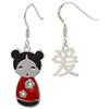 Aka Gioielli® - Orecchini Pendenti Donna in Argento 925 Smaltato a Mano e Cristalli, Bambolina Giapponese con scritta Amore