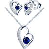 Yumilok-Collana con ciondolo da donna in argento sterling S925 semplice con cuore irregolare e vuoto con zirconi in argento sterling con orecchini pendenti moderno e bello(blu scuro)