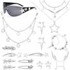 Tazuxetuqe Accessori Y2K, set Y2K da 17 pezzi, occhiali da sole Y2K, collana con stella, orecchini, fermagli per capelli, bracciale, set di gioielli vintage con catena da pantaloni in stile hip hop