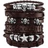 Eigso 6Pz Bracciale Teschio Punk Gotico Rock Polsino Vintage Pelle PU Intrecciato Largo Donna Uomo