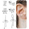 BodyBonita 3 Paia Arco Orecchini a Cerchio Donna - Placcato Argento S925 Piercing Orecchio Perno con Chiusura Piatta Orecchini a Cerchio Color Argento con Pendente CZ