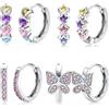 JeweBella 4 Paia Orecchini Bambina Argento 925 Anallergici Piccoli Orecchini Cerchio Zirconi Farfalla Fiore Cuore Multicolore Set di Orecchini a Cerchio per Donna Ragazze Bambina