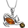 Copal Collana Da Donna Con Pendente Gatto In Ambra Color Miele E Argento