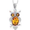 SilverAmber Jewellery Noda GL359 - Ciondolo a forma di gufo, in vera ambra baltica e argento Sterling, senza catenina, Pietra Argento sterling Resina, Ambra