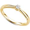 Orovi Anello Donna Solitario con Diamante taglio brillante Ct 0.09 in oro Giallo 9 kt 375 Anello Fatto a Mano in Italia