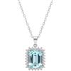 Vincent Paul COLLANA DONNA ARGENTO 925 RODIATO CON ACQUAMARINA OTTAGONALE E ZIRCONI BIANCHI