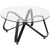 FurnitureR Tavolino rotondo con telaio in metallo tavolo in vetro comodino in vetro trasparente soggiorno camera da letto caffè divano tavolo 80x80x39,5cm