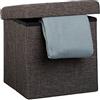 Relaxdays Pouf Pieghevole Con Contenitore, Sgabello a Forma di Cubo, Lino, Coperchio Rimovibile, 38x38x38 cm; Marrone