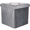 GALILEO Pouf contenitore multiuso, struttura in mdf, rivestimento effetto velluto grigio 38x38xh.38 cm, Sibilla