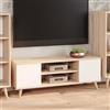 Dmora Mobile Porta TV con 2 Ante e 1 ripiano Centrale, Credenza con Piedini, Buffet da Soggiorno in Stile Scandi, cm 155x40h50, Colore Bianco e Rovere, Quercia