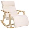 SONGMICS Sedia a Dondolo in Legno di Betulla, Poltrona a Dondolo con Poggiapiedi Regolabile a 5 Altezze, Fodera in Cotone, Portata 150 kg, Beige LYY41M, 67 x 125 x 91 cm