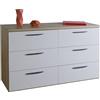 Composad | Cassettiera Doppia della Linea Sposami 6 Cassetti, per Camera da Letto, Cassettone, Mobile Contenitore, (LxAxP): 136,2x82,6x44,4 cm, Rovere Mielato e Grigio Cashmere Laccato, Made In Italy