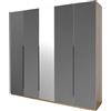 Composad | Armadio 5 Ante Battenti della Linea SPOSAMI con Anta a Specchio, Armadio Grande Guardaroba Camera, (LxAxP): 229,8x222,6x63,3 cm, Rovere Mielato e Grigio Titanio Laccato