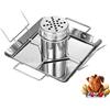 AMOZO Rostiera per pollo - Il nuovo supporto in acciaio inox - Contenitore per birra per pollo - accessorio BBQ con 2 spiedini di verdure (KJJ-0001)