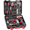 PULITUO Set di 149 punte per trapano a mano a batteria rosso 12 V, utensili a mano per donne e uomini amanti del fai da te
