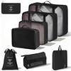 COEWUR 8 Pezzi Organizer Valigia Sistema di Cubo di Viaggio Set Organizer per Valigie Buste Divisori per Valigie Borse per Sistemare la Valigia per Intimo vestiti Cosmetici (Nero, 8 in 1)