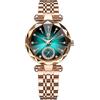 FORSINING Orologio da polso da donna, al quarzo, analogico, lussuoso, in acciaio inox, impermeabile, elegante, Verde, Bracciale