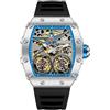 DAXIAOYU Tonneau - Orologio automatico da uomo, stile vintage, doppio tourbillon, impermeabile, luminoso, sportivo, meccanico, Argento blu, Lusso