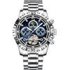 Poedagar Orologio da uomo di lusso meccanico impermeabile orologio da uomo Tourbillon automatico scheletro in acciaio inossidabile orologi da uomo d'affari, Argento blu