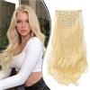 Dcbaboo Extension Capelli a Clip Ricci 6PCS Clip in Hair Extension Capelli Finti Lunghi Posticci per Capelli Mossi Estensioni con Clip Ondulati Sintetici Naturale per Donna, Biondo candido