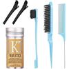 ZOMKIFA 2 Cera Stick Capelli Donna all'Avocado, Set 6 in 1 con 3 Pettini Professionali e 2 Mollette, Hair Wax Stick per Baby Hair e Anti-Crespo, Fissaggio Forte Non Unto per Acconciature Ordinate