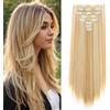 Cybelleza 60cm Extension Capelli Clip Lisci Meches 8PCS Extension a Clip Posticci per Capelli Sintetici Dritti Naturale Clip in Hair Extensions per Donna (Bionda scura & bionda candeggina)
