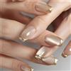 Rimotedeso Press on Nails Kurze, 24 Pezzi, Forma Quadrata, Stile Francese Dorato, Autoadesivi, Quotidiano & Festa, 12 Misure, con Adesivi & Lima per Unghie, Oro & Nude
