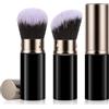 AOOTE Rotondi Pennelli Trucco Retrattili, 2 Pezzi Pennelli da Viaggio Fard, Pennelli Retrattili Portatili per Trucco per Fondotinta, Cipria, Fard, Bronzer, Lucidatura, Protezione Solare, Occultamento