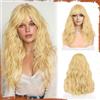 Sofeiyan Parrucca Lunga Ondulata da Donna con Frangia, 50 cm Biondo Platino Ondulata Sintetica Resistenti al Calore Adatta per Feste Quotidiane, Decorazioni di Halloween e Cosplay