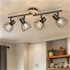 Ketom Faretti LED Soffitto 4 Luci, Faretto LED Interno Orientabile Nero | Lampadario Faretti Orientabili E14, Faretto da Parete Legno Vintage, Faretti da Soffitto per Cucina, Senza Lampadina