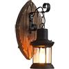 FUROMG Lampada da parete retrò vintage in legno, lampada industriale per esterni, lanterna da giardino, illuminazione rustica, E27